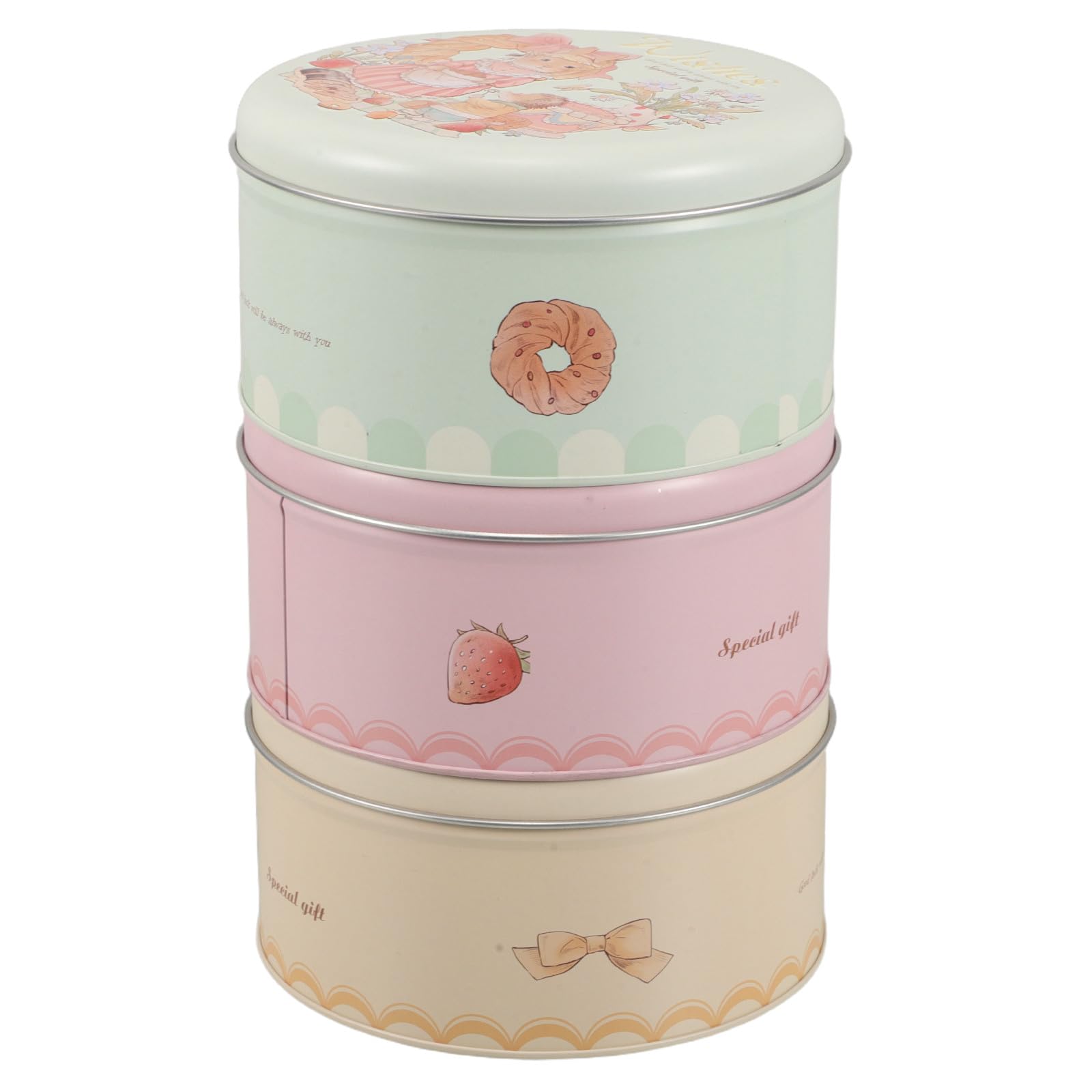Cajas de galletas redondas herméticas organizadoras de metal con decoración de conejo