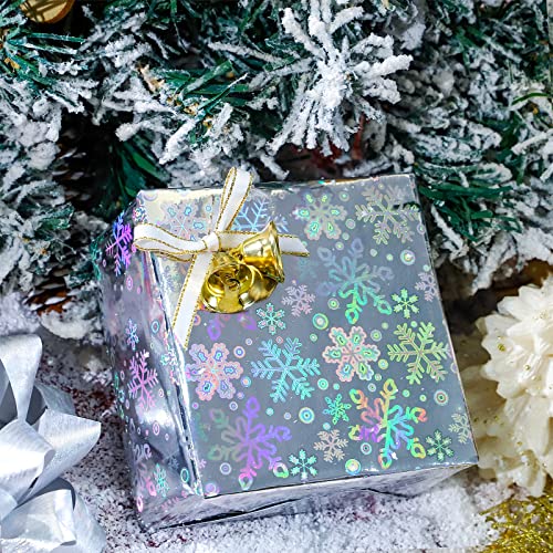 MAYPLUSS Christmas Holographic Foil Wrapping Paper - 17in x 120in Per Roll - Shiny Silver Snowflakes and Dots Design Iridescent Gift Wrap Paper for Christmas Wedding Winter Shower Holiday Celebration - Thumbnail 6