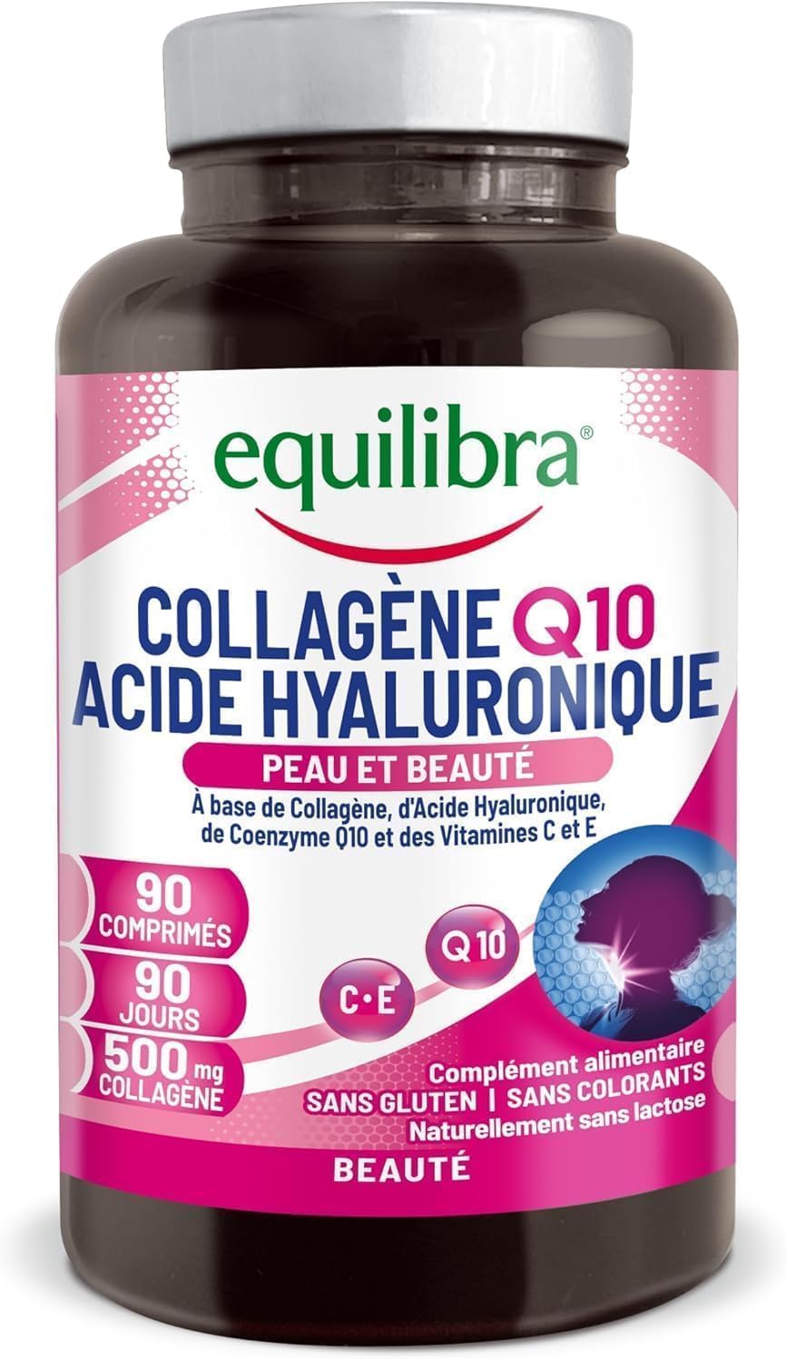 Equilibra, Collagen Q10 Hyaluronic Acid, Skin Wellness & Beauty, Hydrolyzed Collagen, Hyaluronic Acid, Coenzyme Q10, Vitamins C & E, 90 Tablets