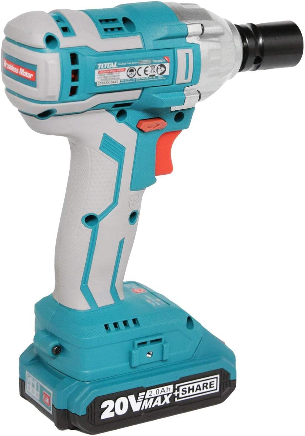 Latura view of the impact driver showing the brushless motor label