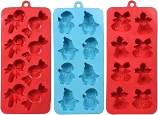 Christmas Ice Cube Tray Mold Set | 3pcs | Candy Penguins Holly Bells