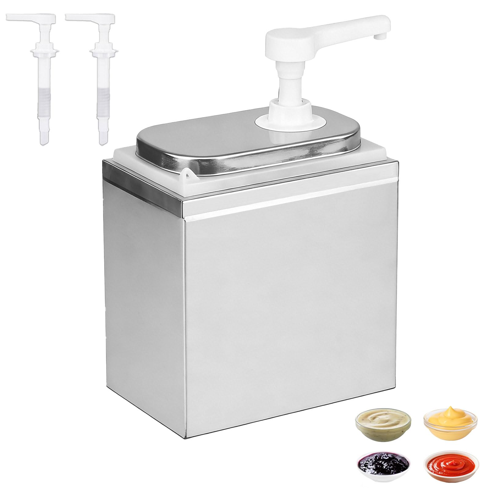 2L Saucenspender Pumpstation, mit 2 Pumpköpfen – Ketchup & Mayo Spender, Anti-Verstopfungs-Pumpe, Spülmaschinenfest, Lebensmittelecht 304 Edelstahl
