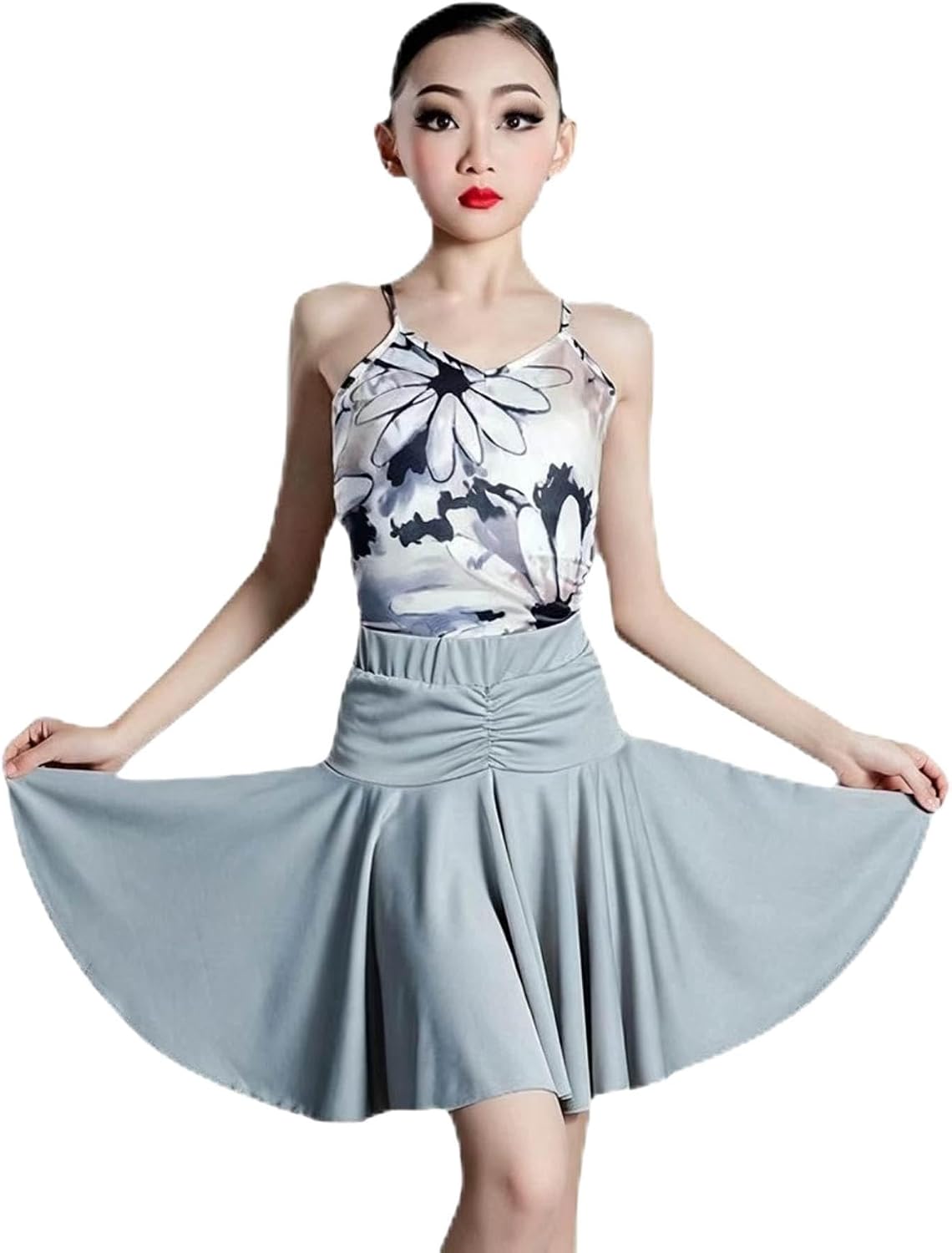Girls Latin Dancewear Skirt Set Kids Ballroom Dance Outfit for Rumba Cha-Cha Tango Practice Performance