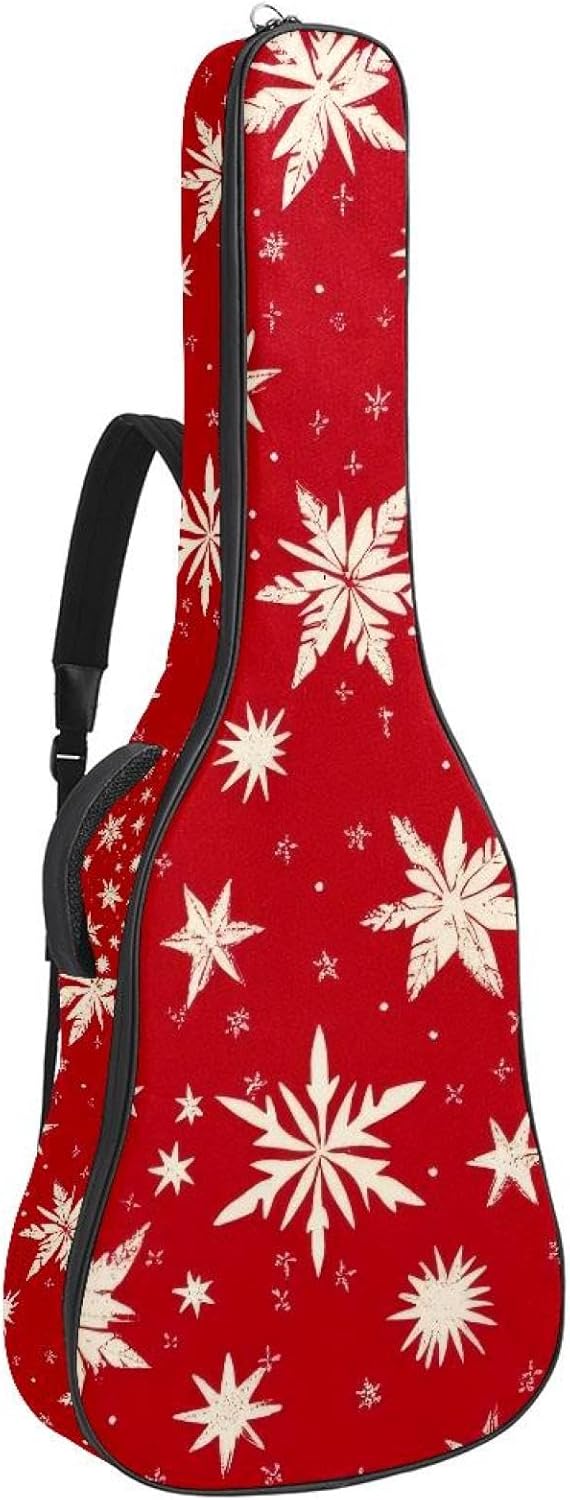Acoustic Guitar Gig Bag 10mm Thick Padding, Soft Waterproof Guitar Case with Adjustable Backpack Straps for 40-42 Inch Guitar, Christmas Snowflakes and Stars Pattern