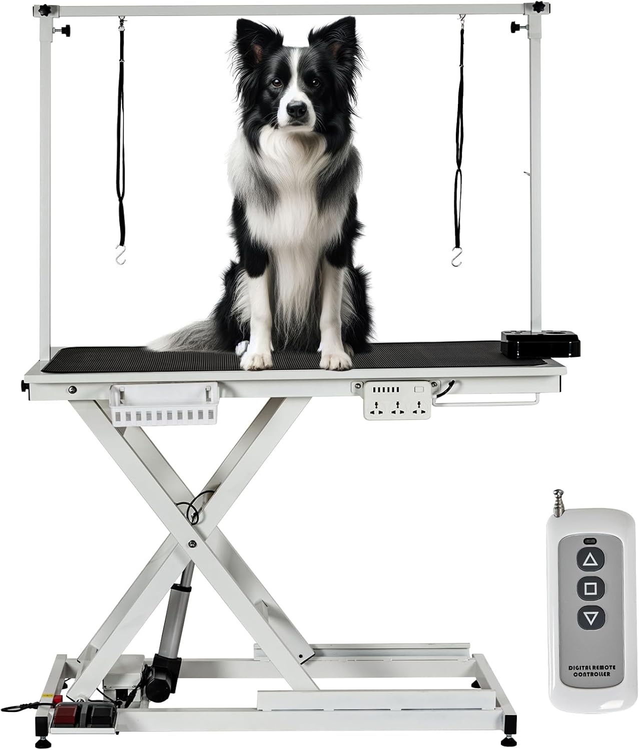 50'' Professional Electric Pet Grooming Table, Heavy Duty Height Adjustable for Large Dogs With Arm, Anti Slip Tabletop, Tool Organizer, Grooming Station White
