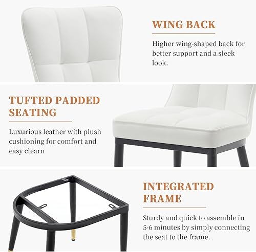 Miniatura 6 de Juego de 2 sillas de comedor modernas, cómodas sillas de comedor con asiento grueso, sillas de cocina tapizadas de piel sintética con patas de
