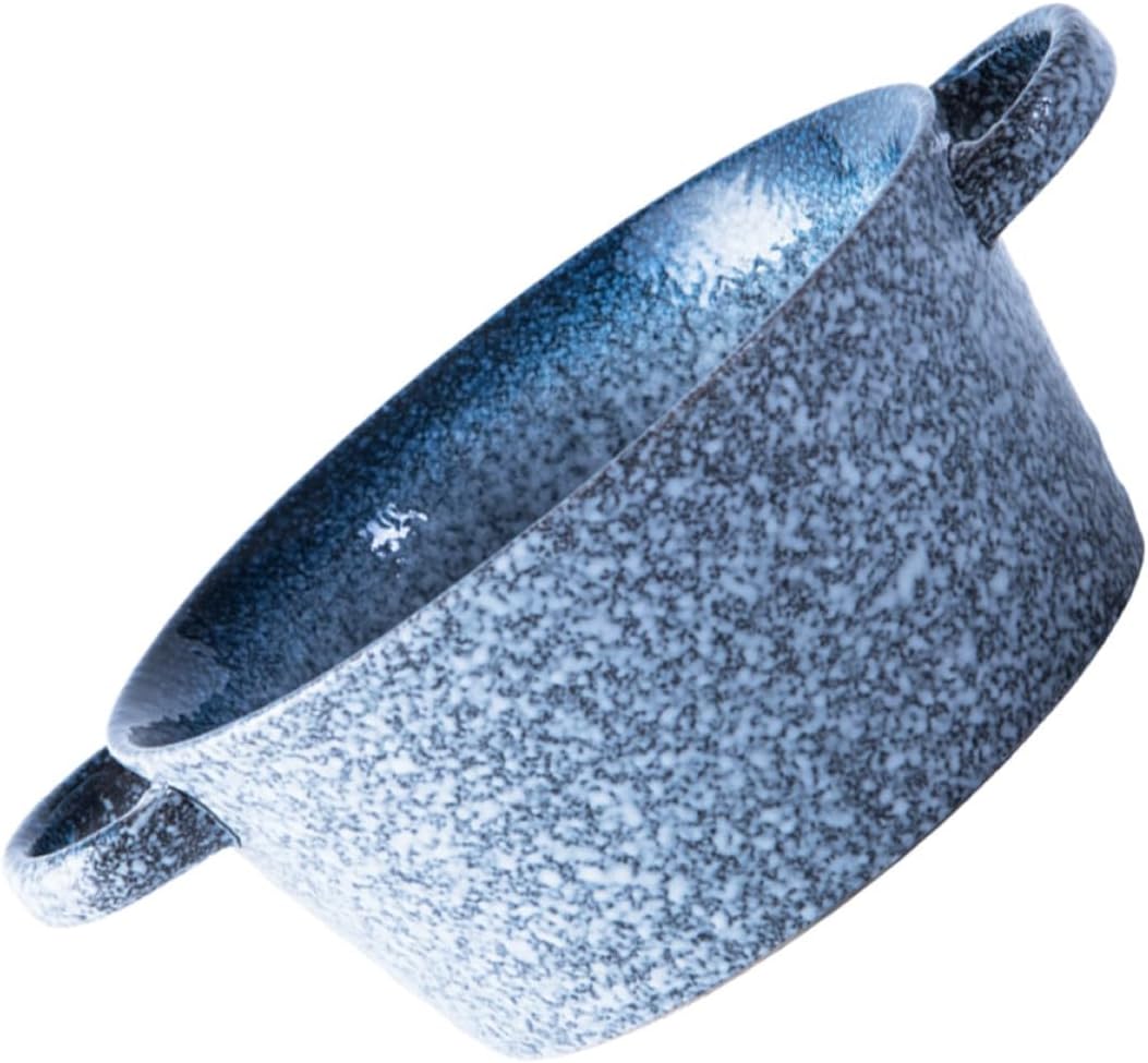 Cabilock Ceramic Soup Bowl with Handles 7-inch Japanese Style Noodle Bowl Food Container Blue Tone Suitable for Microwave and Dining