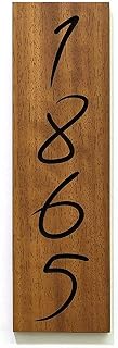 Modern Hotel - Apartment Door Sign Vertical - Solid Wood African Teak Iroko with Laser Engraving - Wall mounted Room Number - Writing Font