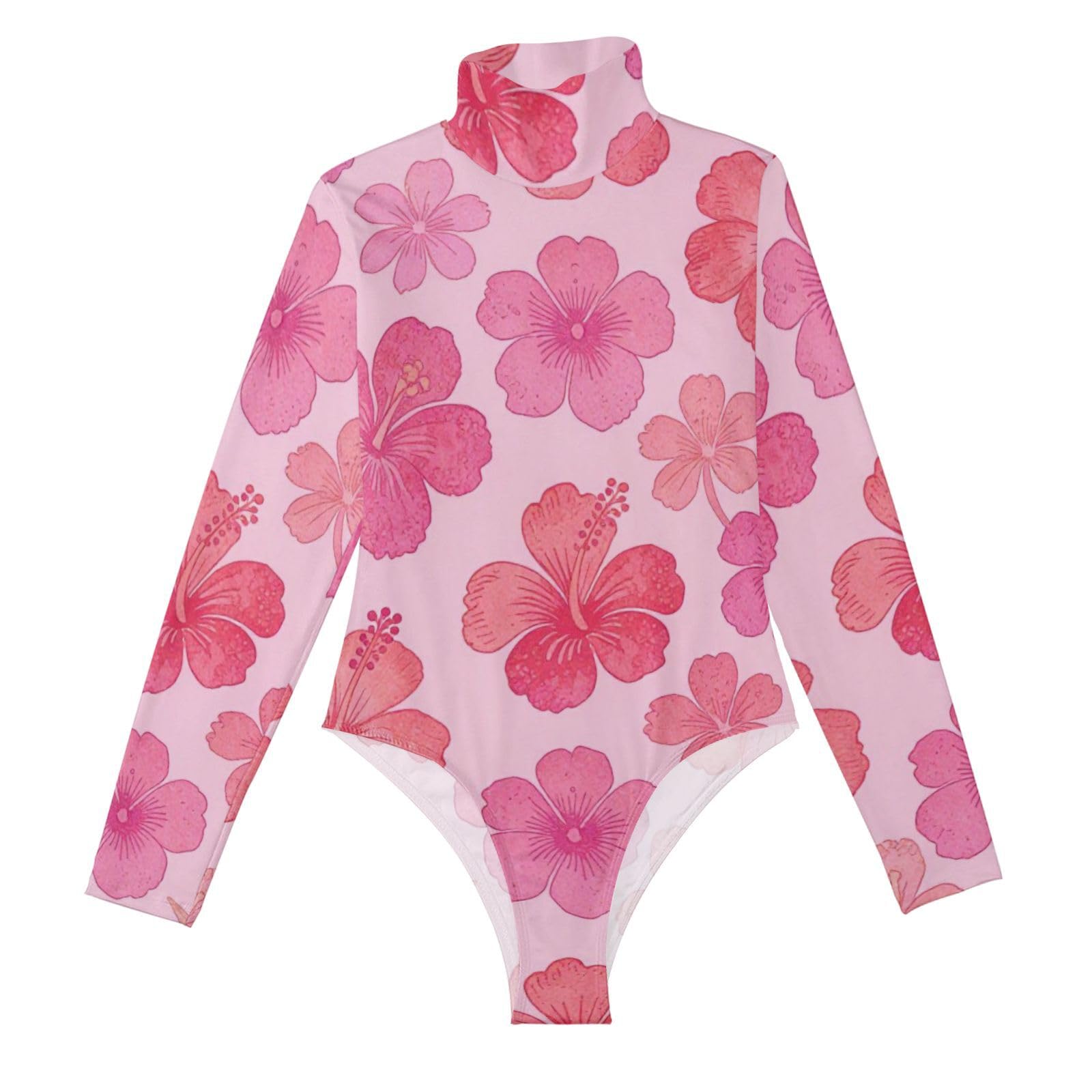 Body de manga larga para mujer GuoChe con cuello alto falso y estampado de flores tropicales 8