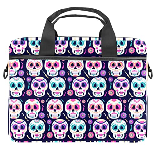 Sac pour ordinateur portable 13 pouces motif Crânes du Jour des Morts anti-rayures avec bandoulière