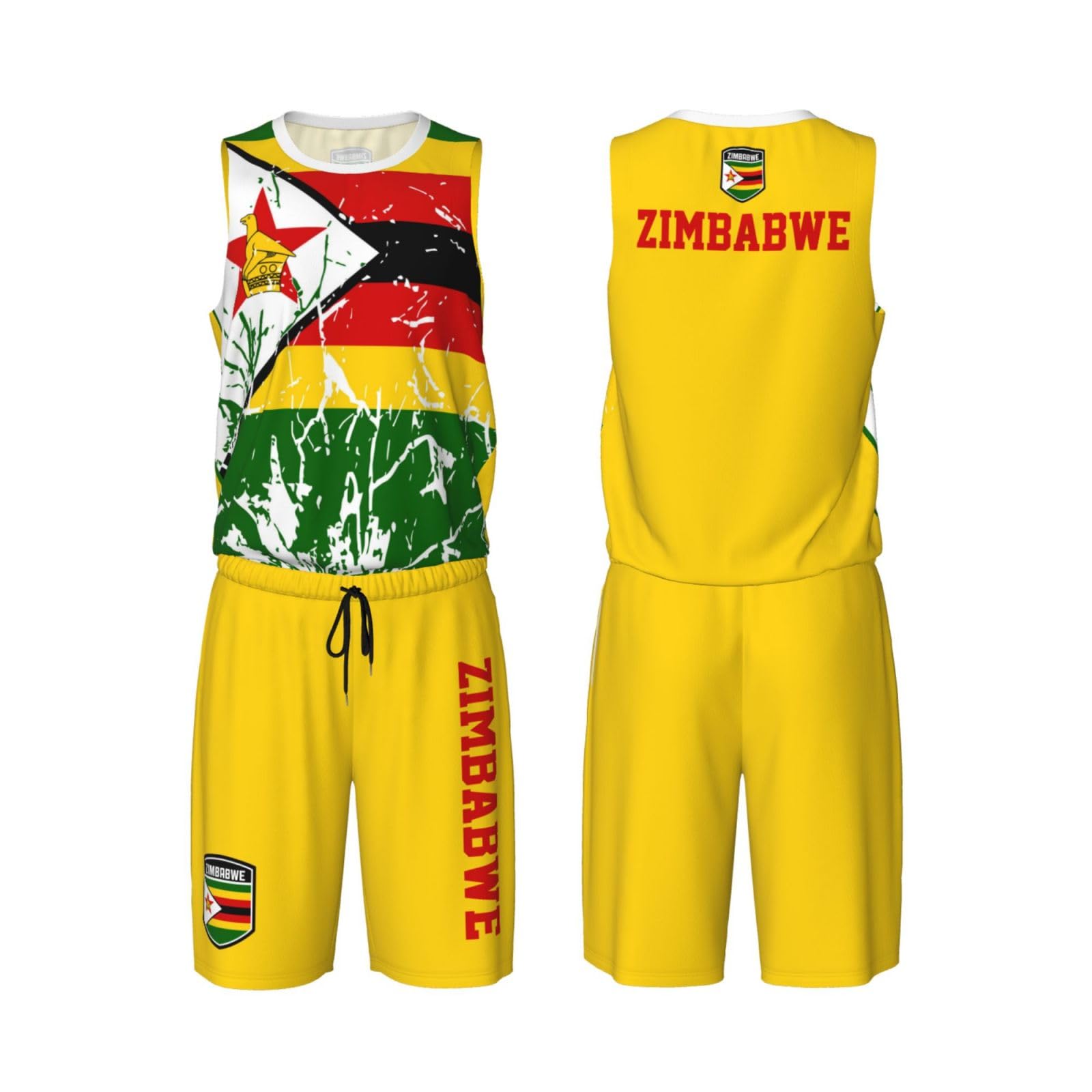 Zimbabwe Flag Grain (3) Basketball Jersey Uniform Suit for Men Adults Training Athletic Set