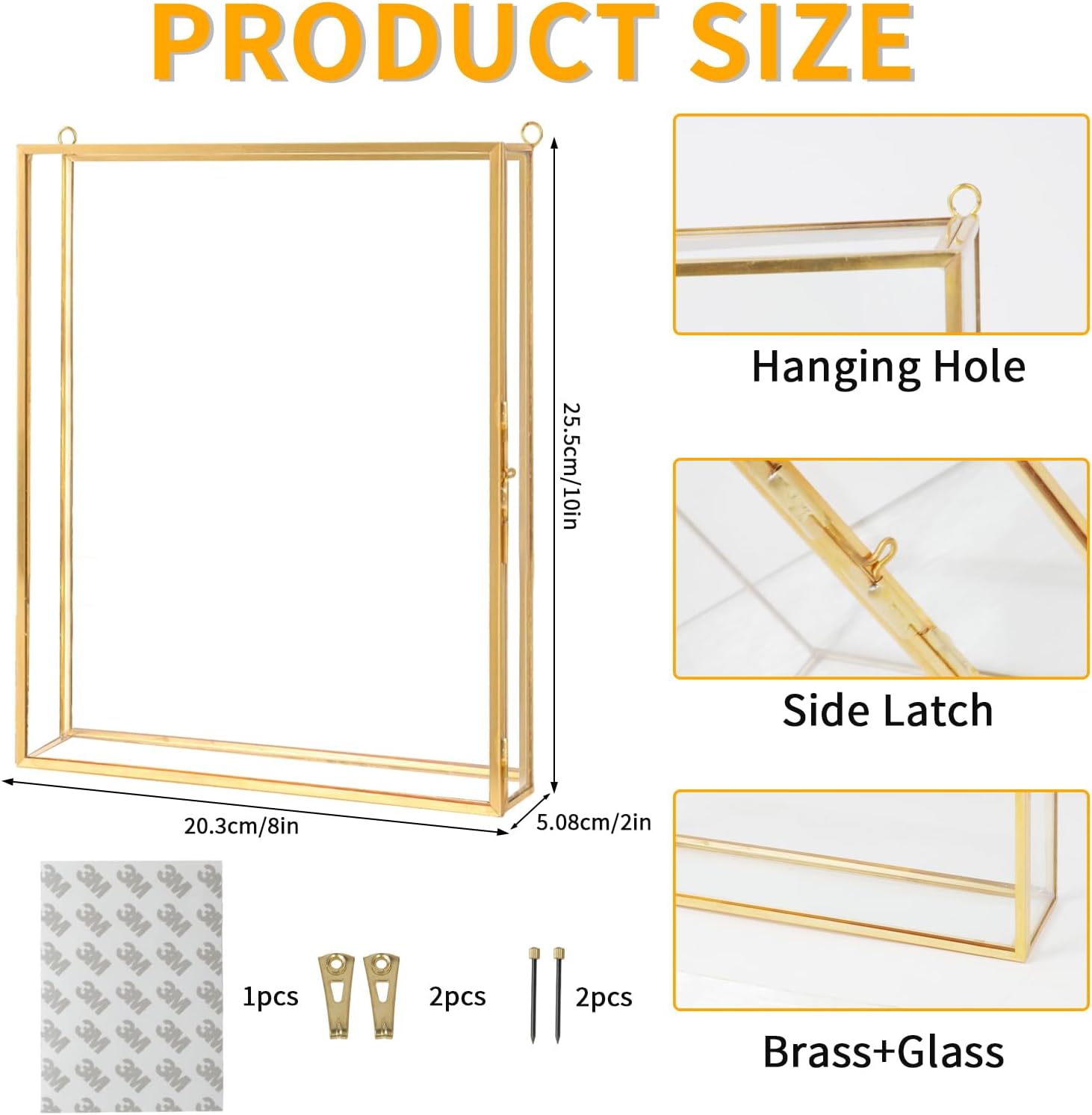 Shadow Box Frame 8x10, Deep Glass Flowers Shadow Box Display Case Vintage Memory Top Loading Shadow Keepsake Box for Dried Flowers, Memorial Keepsakes, Tickets and Photos(Gold)