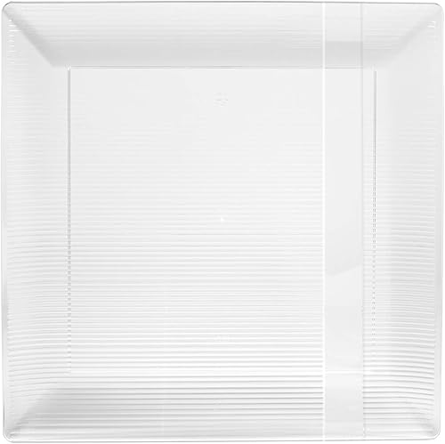 Miniatura 1 de Exquisite Platos desechables de plástico transparente, cuadrados lineales (paquete de 40) vajilla de lujo para cena de boda (7.5 pulgadas,
