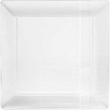 Exquisite Disposable-Clear-Plastic-Plates-Square Linear 40 Pack Wedding Dinner Fancy Tableware Dishes 7.5 Inch., Clear Single Size Set