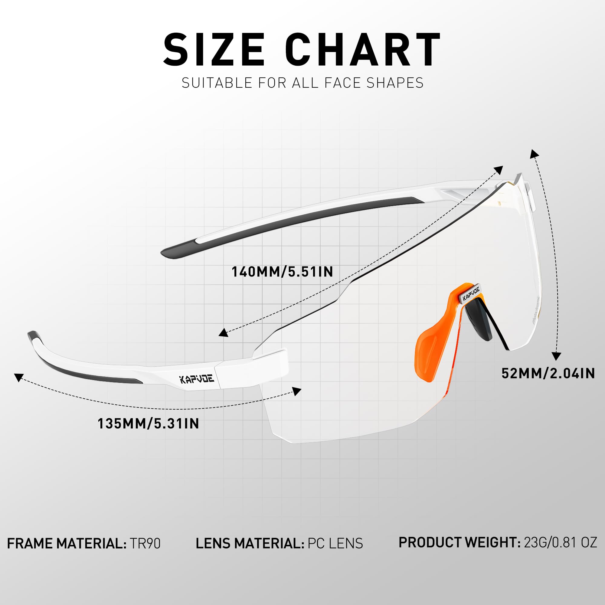 KAPVOE Photochromatische Selbsttönend Fahrradbrille für Herren Damen Klar Rennrad Brille MTB Sportbrille Radbrille UV400 Schutz Randlose Transprante Gläser für Outdoorsports