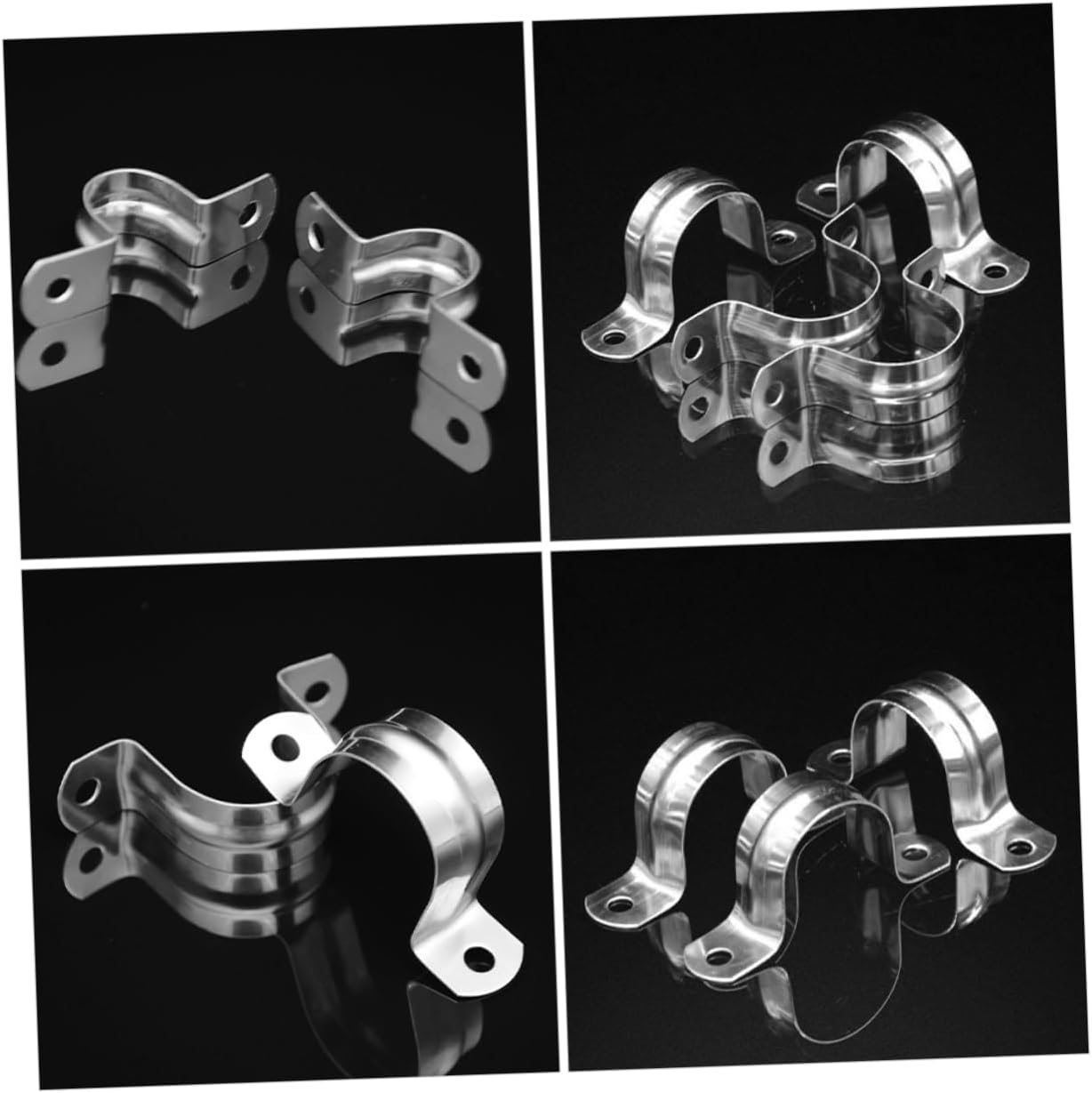 VICASKY 10Pcs U Shaped Stainless Steel Pipe Strap Clamp Kit Double Hole Tension Clips for Secure Pipe Mounting and Easy Installation Durable Tube Fixing