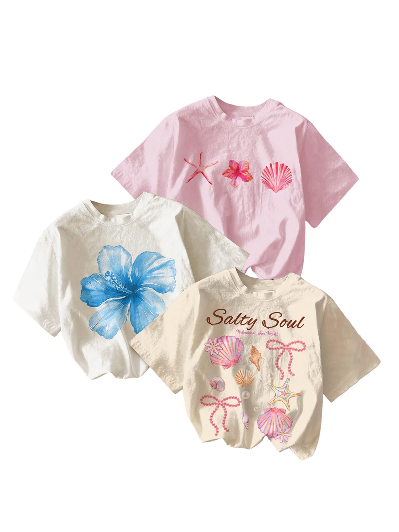 RoseSeek Girl's Shirts 3 Packs Graphic Tees Short Sleeve T Shirt