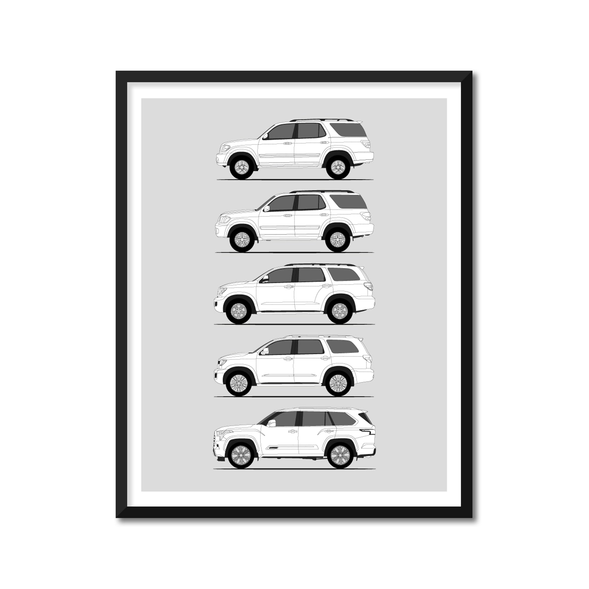 Custom Car Posters Handmade Poster compatible with History of Toyota Sequoia Print Wall Art Decor of Toyota Sequoia XK30 XK40 XK60 XK80 - (20 x 30 cm) (Unframed) Lustre Print