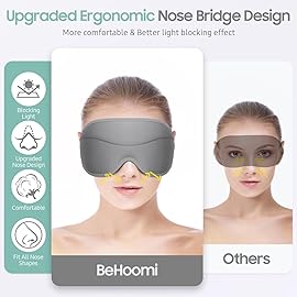 BeHoomi Sleep Mask, Premium Eye Mask for Sleeping, Completely Blackout, Superior Soft Comfort, Upgraded 3D Ergonomic Designed Sleeping Mask for Home, Office, Travel, Meditation, Yoga, Grey
