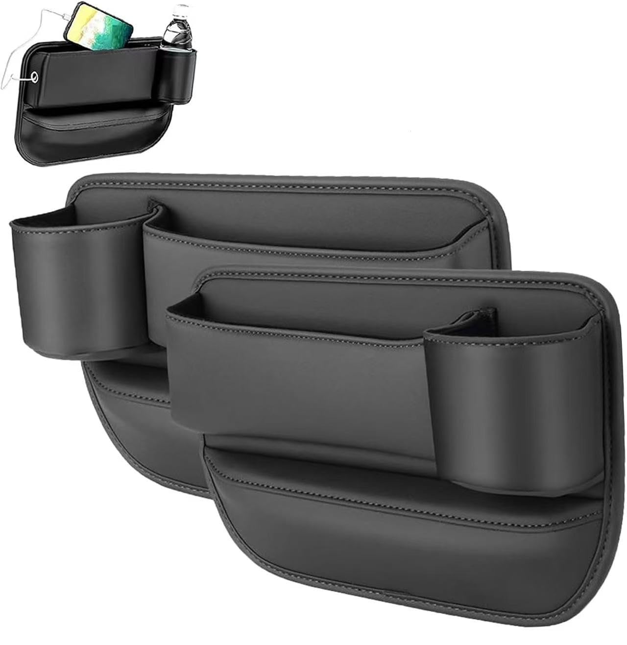 ONEMAJI 2 Pack Car Seat Gap Filler Organizer for Fiat Tipo Kombi 358 I 2016-2020, PU Leather Seat Gap Storage Box Cup Holder Side Pocket Car Interior Accessories