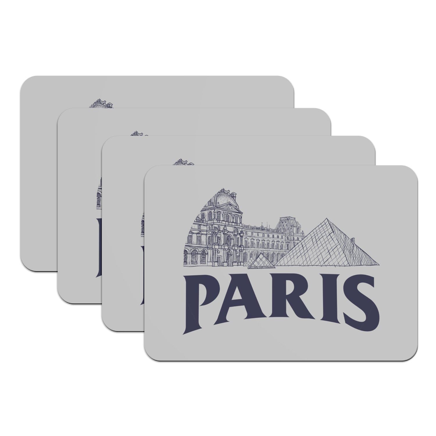 Set de table Paris Louvre lot de 4 grands dessous en caoutchouc gris