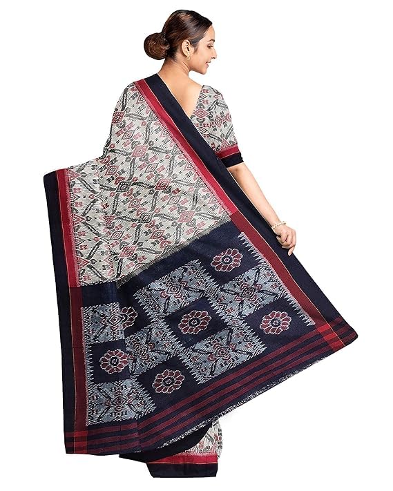 Image of Ikat Women's Cotton Saree, Handmade Pure Cotton Khandua Saree, Ikkat Orissa Traditional Handloom Saree without Blouse
