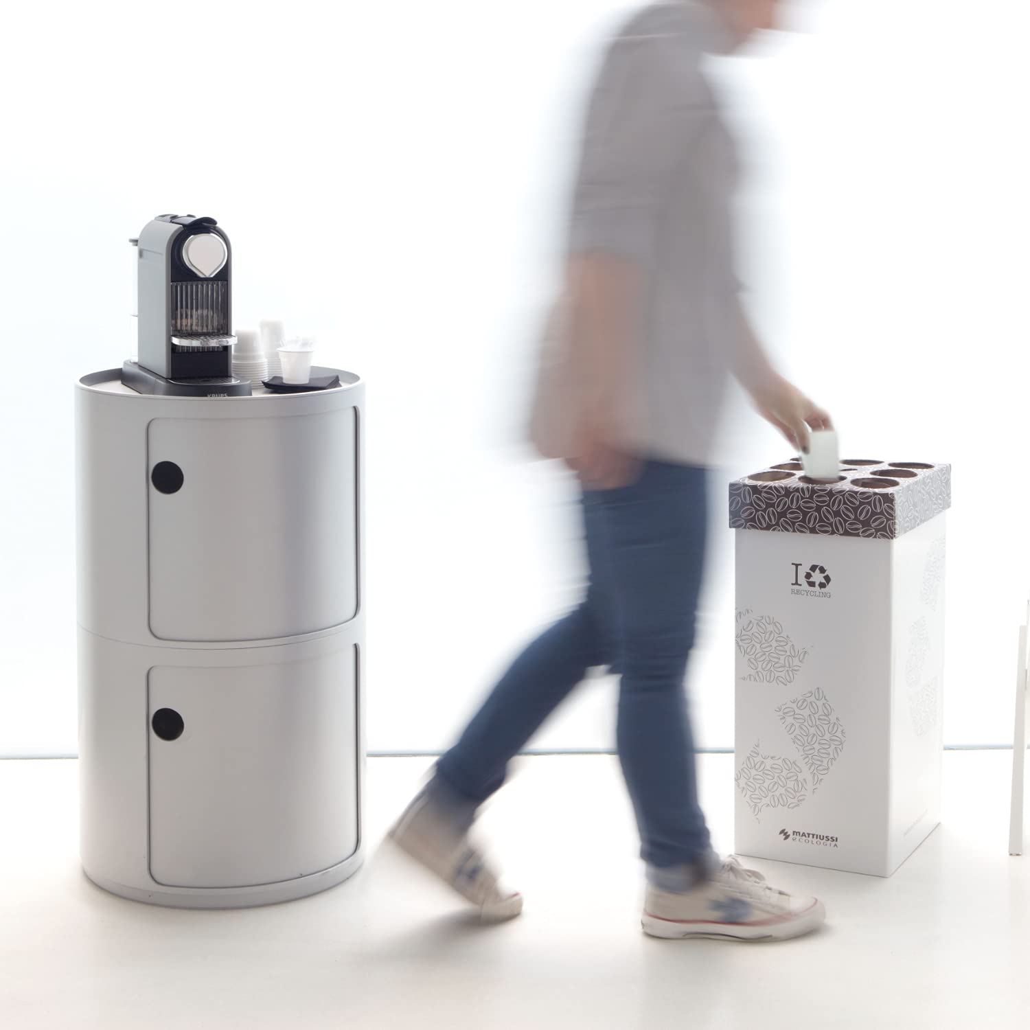 5 CONTENITORI CART-ONE caffè: contenitore in cartone ecocompatibile per la raccolta dei bicchieri da caffè e dei bastoncini, completo di 10 sacchi