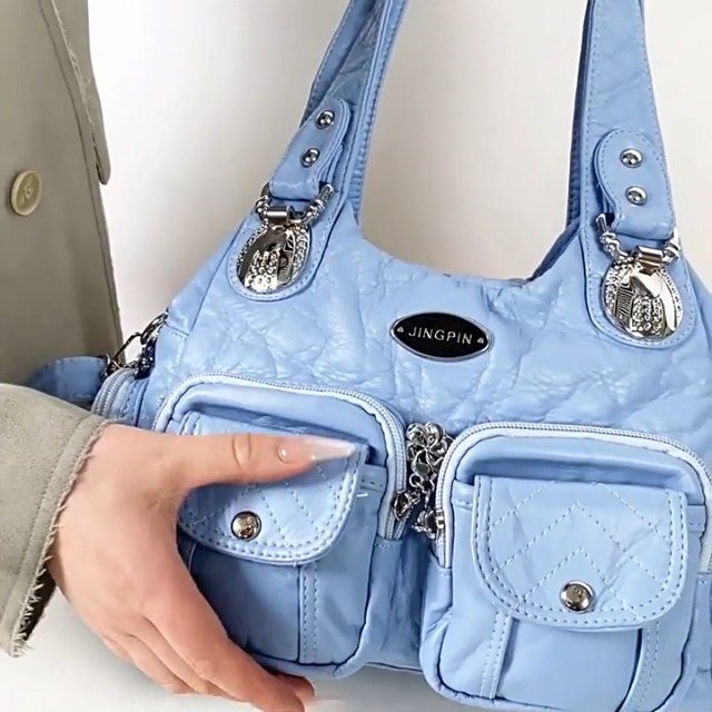 Bolso Tote grande multifuncional de cuero PU suave miniatura 7