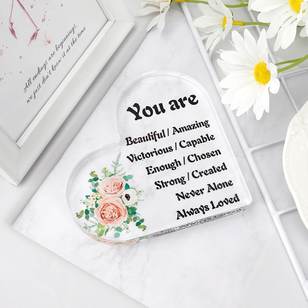 Inspirational Gift for Women Acrylic Inspirational Heart Ornament for Women, Acrylic Plaque Desk Sign Gift for Daughter Sister Birthday Modern Motivational image 4