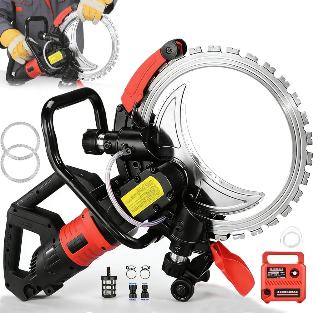 12000W Wall Chaser Concrete Cutter, 16" Electric Concrete Cutter Ring Saw, Cortadora de Concreto, Water Fed Dust Suppression, Wet Saw for Stone Cutting, Rebar, Marble