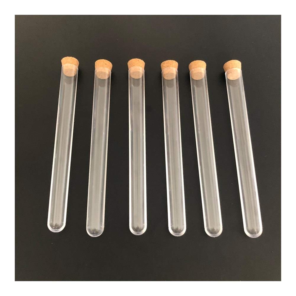 Geeyu ZHaonan- Piccole provette, 100pieces / Pack 15 * 150 Millimetri Trasparente provetta di plastica con Tappo di Sughero U Bottom Laboratorio o Nuziale favorisce Spice Tubo, Facile da Usare