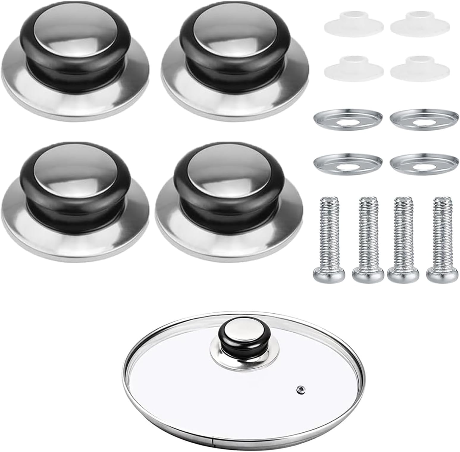 4 Pcs Stainless Steel Pot Lid Knobs - Heat-Resistant Replacement Cooking Pan Cover Handles With Screws and Gaskets for Frying Pan, Saucepan