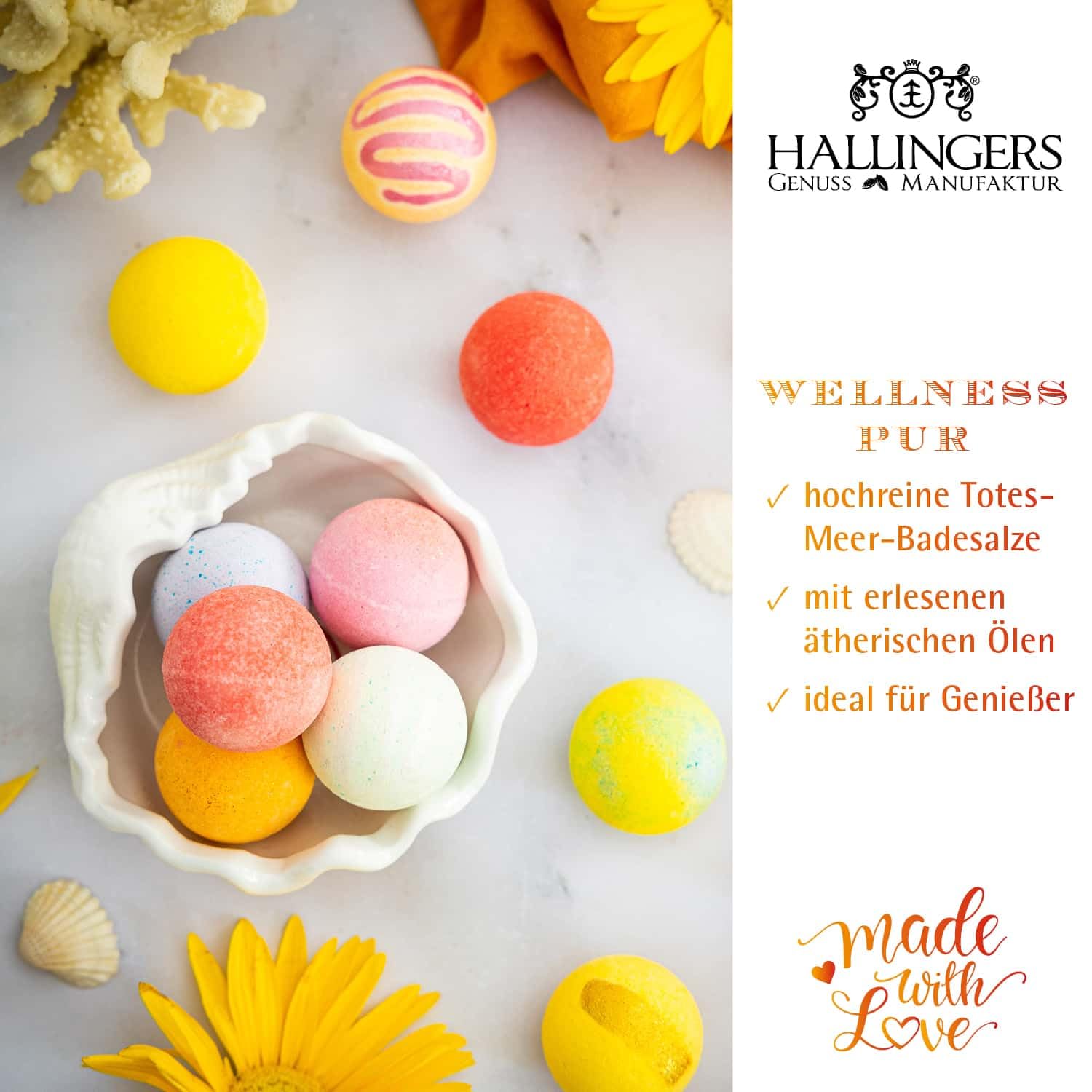 Hallingers Genuss Manufaktur Badebomben Dankeschön-Geschenk-Set - 24x Badekugeln Bath Bombs, edle Geschenkbox, Frauen Badeperlen-Wellness & Spa ""Dankeschön"", Geschenkidee für Frauen Männer