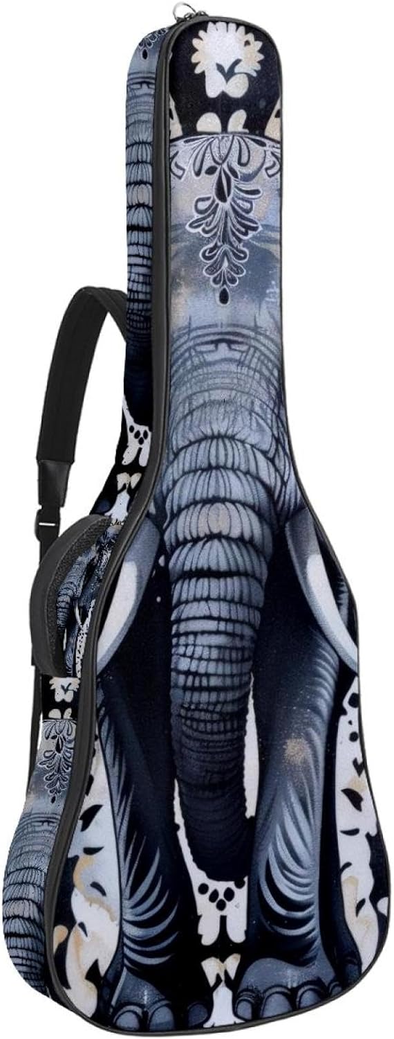 40 41 42 Inch Guitar Bags, Waterproof Padded Acoustic Guitar Case Backpack with Adjustable Shoulder Strap & Pockets, Elephant Aestheic Art Pattern