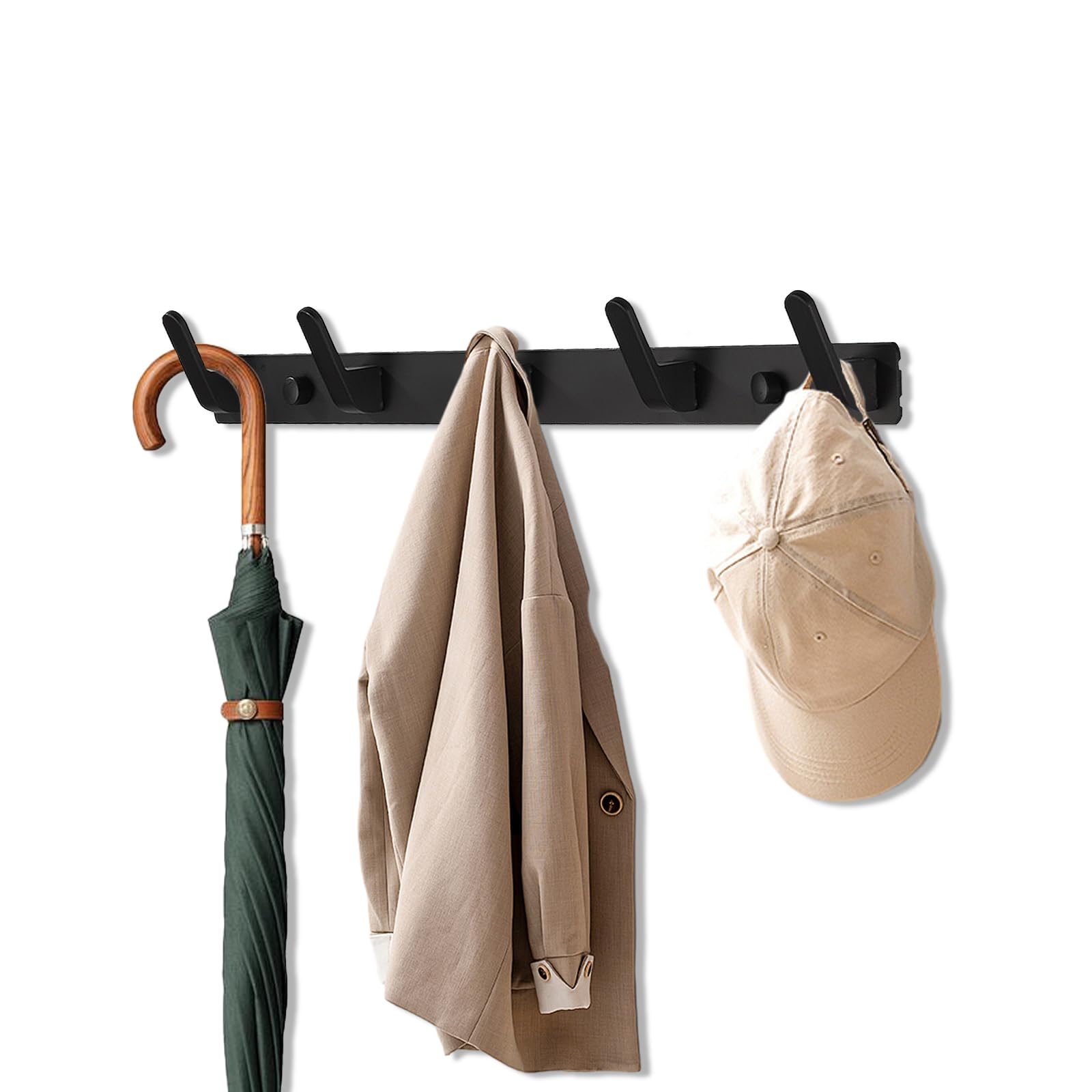 Deaguid Coat Hooks Wall Mounted, Matte Black Wall Mounted Coat Hooks, Row of Hook Holders for Towel Robe Coat Hat (Size-2, 5, Count)