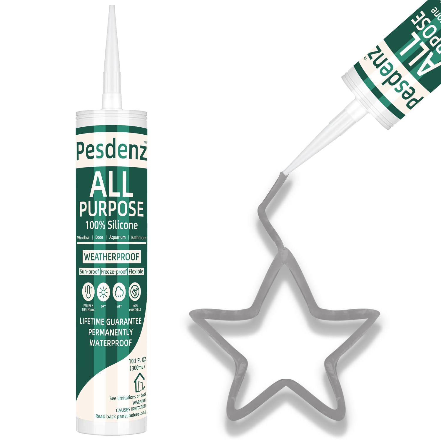 Gray Universal Silicone Caulk, 100% Silicone Sealant Outdoor Waterproof, Flexible Cartridge Adhesive Caulking for Aquarium RV Roof Window Door Kitchen Bathroom Bathtub Shower Seal, 10.1 Oz, 4 Pack