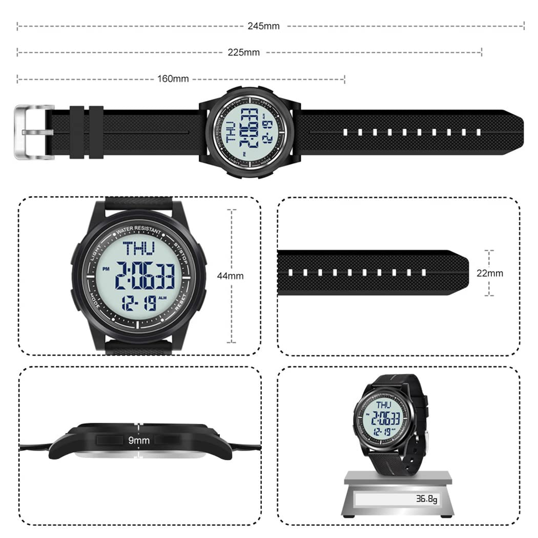 WIFORT Orologio Digitale da Polso, Orologio Sportivo Uomo Donna Impermeabile 5ATM Con Retroilluminazione a LED, Cronometro, Sveglia e Timer, Ultra-sottile Watches Unisex