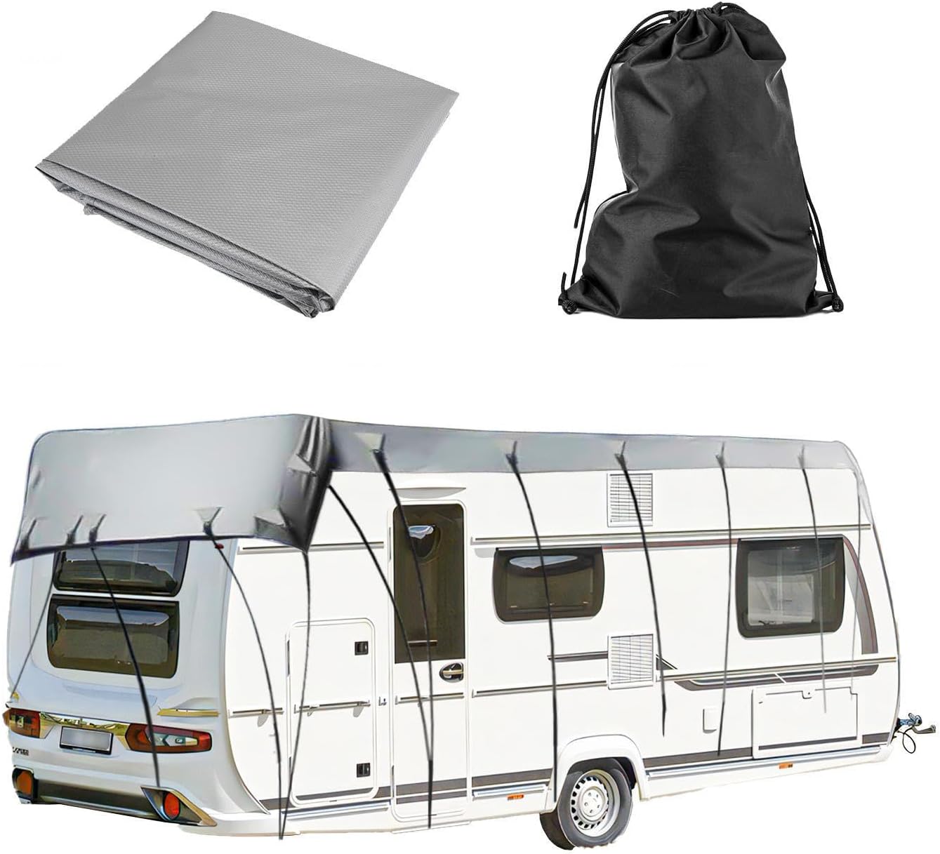 Travel Trailer Cover 210D Oxford Cloth Class C Rv Cover Foldable Storage, Easy to Clean Truck Camper Cover Truck Camper Cover,Silver-16.4 * 9.8ft