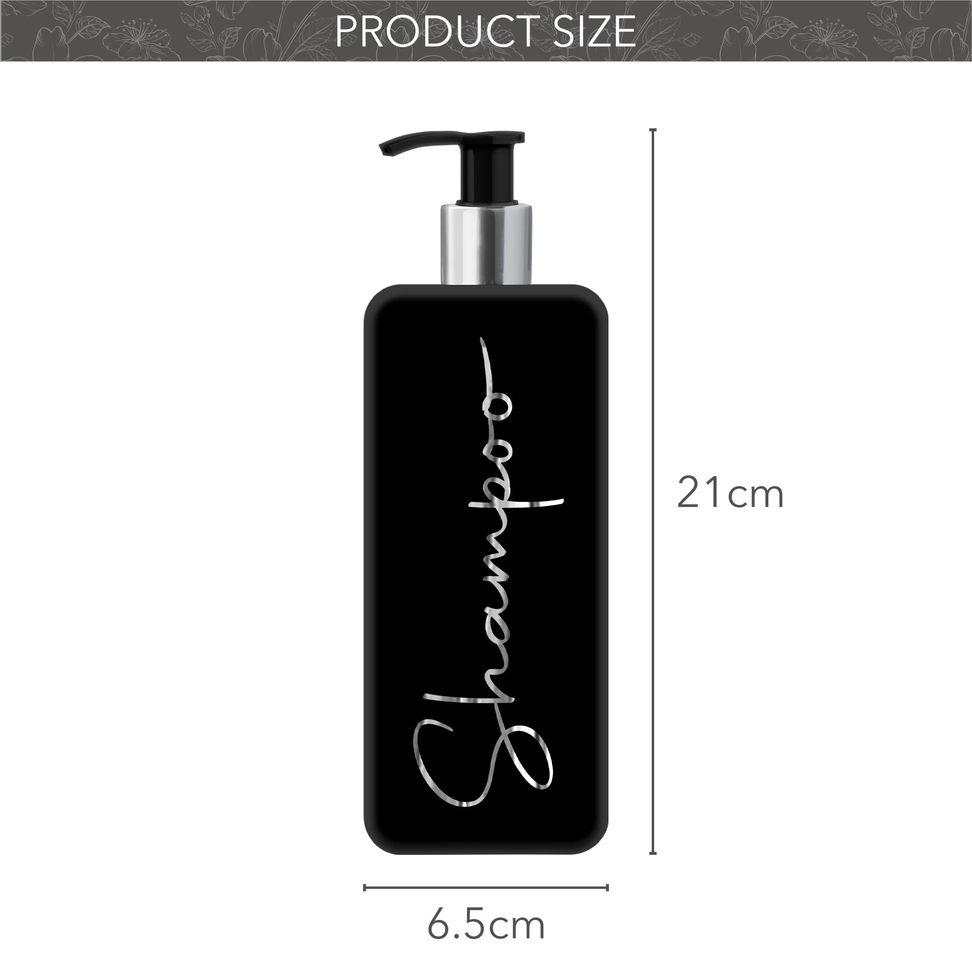 Print ManiacsMrs Hinch Inspired Signature Black 500ml Square Reusable Dispenser Bottle Silver Pump Personalised Bathroom Storage Toiletries Set F2 (Silver - Image 2