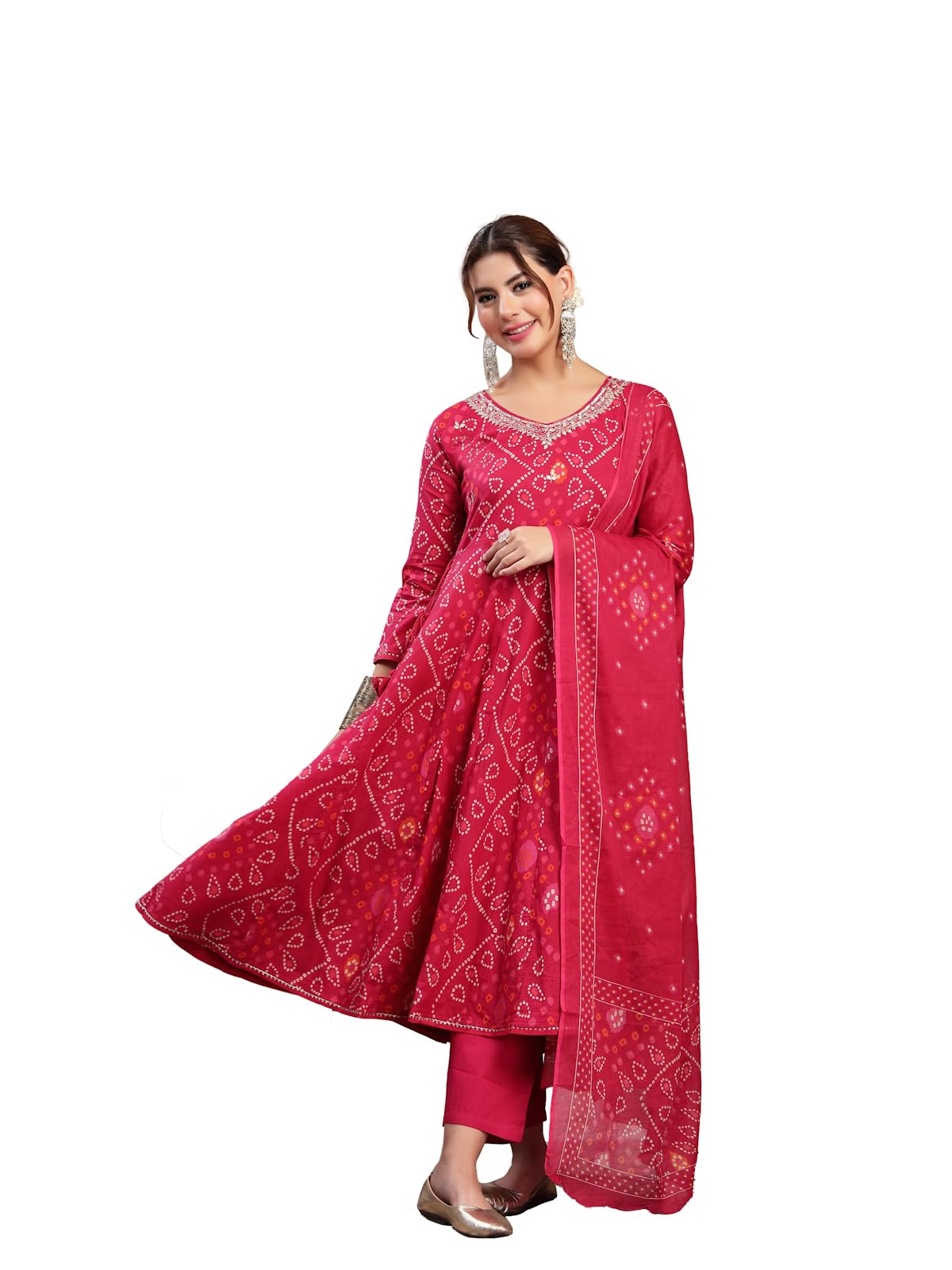 gulmohar jaipur Women's Cotton Printed V-Neck Flared Kurta Suit Set-picture-46