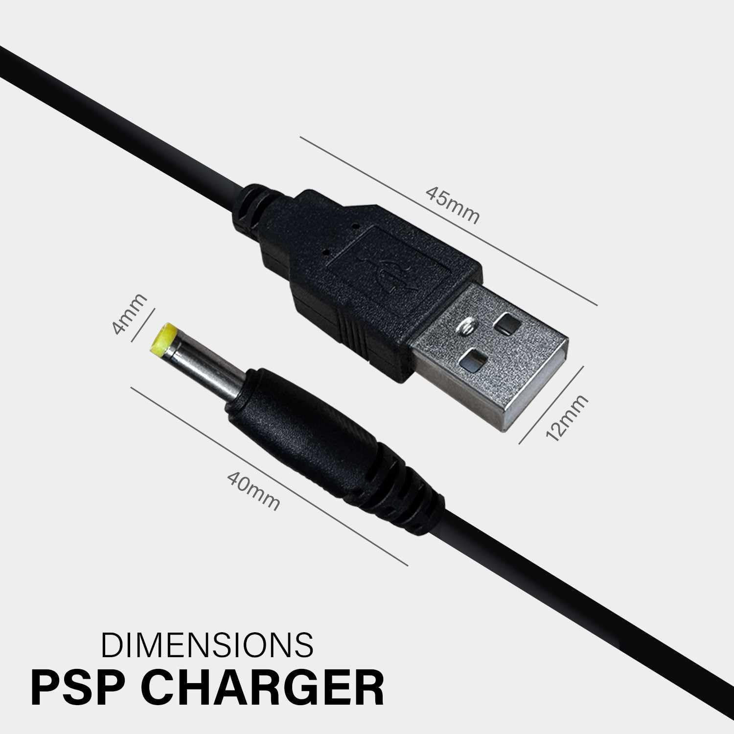 USB DC Charging Cable Compatible with PSP 1000 PSP 2000 PSP 3000, Speakers, Security Cameras, Universal Battery Charger, 5V, 2A, USB 2.0, Black 1.2 m