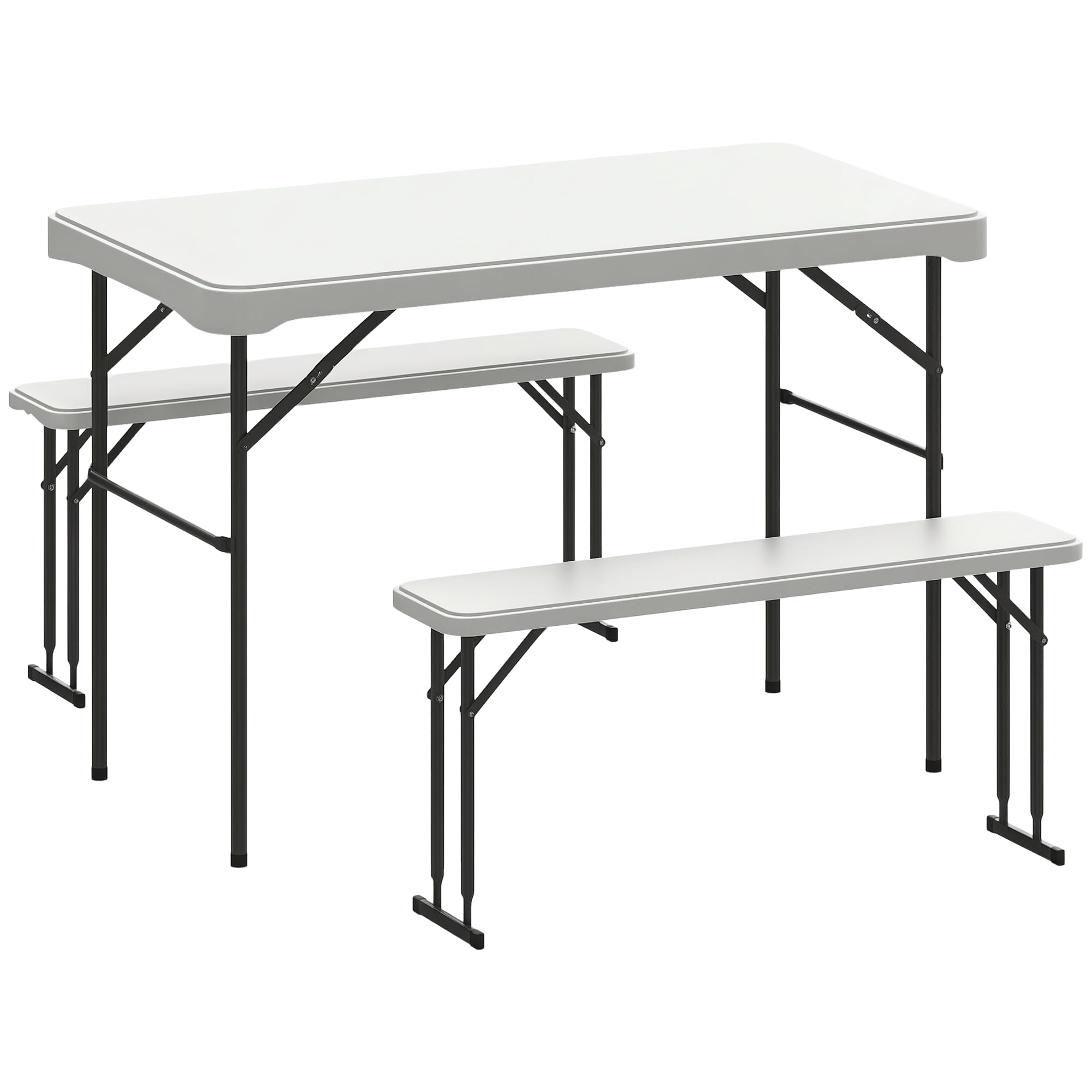 Outsunny Set tavolo pieghevole e panche da picnic 113 cm, tavolo da campeggio pieghevole con sedie portatili con maniglie per il trasporto, pieghevole, grigio chiaro