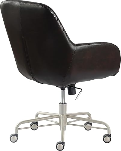 Miniatura 5 de Tommy Hilfiger Forester Silla de lujo de cuero regenerado para oficina en casa, asiento redondo moderno giratorio con brazos, altura ajustable y