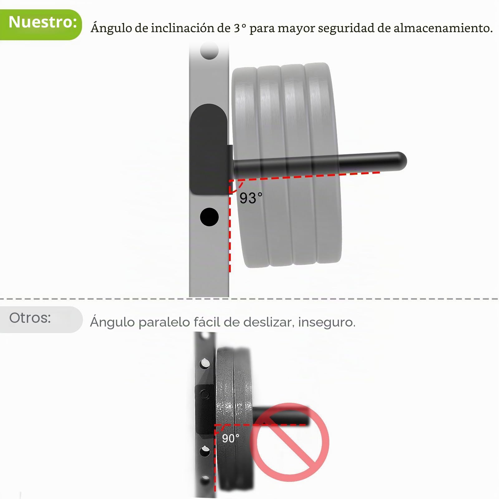 Kipika Juego de Ganchos en J y Soporte para Discos de Peso - Rack de Potencia 2 x 2 Pulgadas, Agujero 5/8 o 1 Pulgada - Accesorios para Sentadillas y Entrenamiento de Fuerza