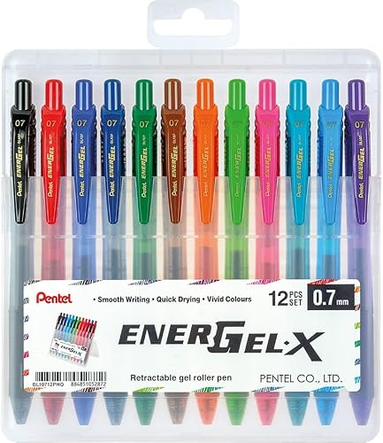 Pentel ENERGEL-X Gel Roller Pen Stand 12-Pen Set, 0.7 mm Size