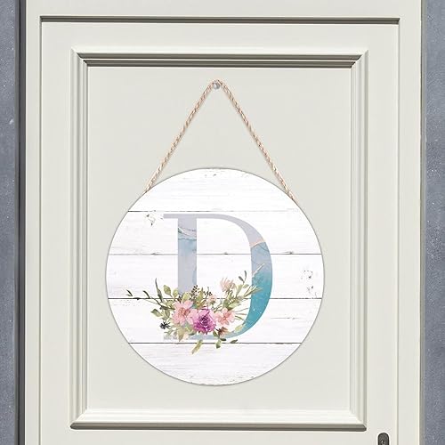 Vista 87 de Welcome Sign Front Decor Initial Letter B Round Wood Sign Monogram Purple Floral Wooden Plaque Blossom Floral 10in Country Wood Hanging Signs for