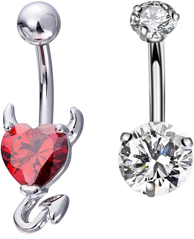 Devil Heart Belly Button Rings 14G Surgical Steel Navel Barbells Stud for Body Piercing