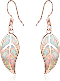 Barzel 18K White Gold/Rose Gold Plated Created White or Green Opal Leaf Drop Dangling Earrings