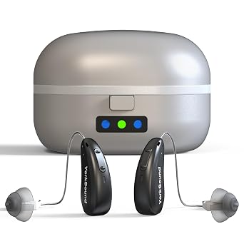 Rechargeable Hearing Aids for Seniors - Smart 16 Channel OTC Amplifier with AI Noise Cancellation, 90Hrs Battery & 6 Ear Tips, Comfort Fit BTE Hearing Aid for TV/Chat ClarityBlack