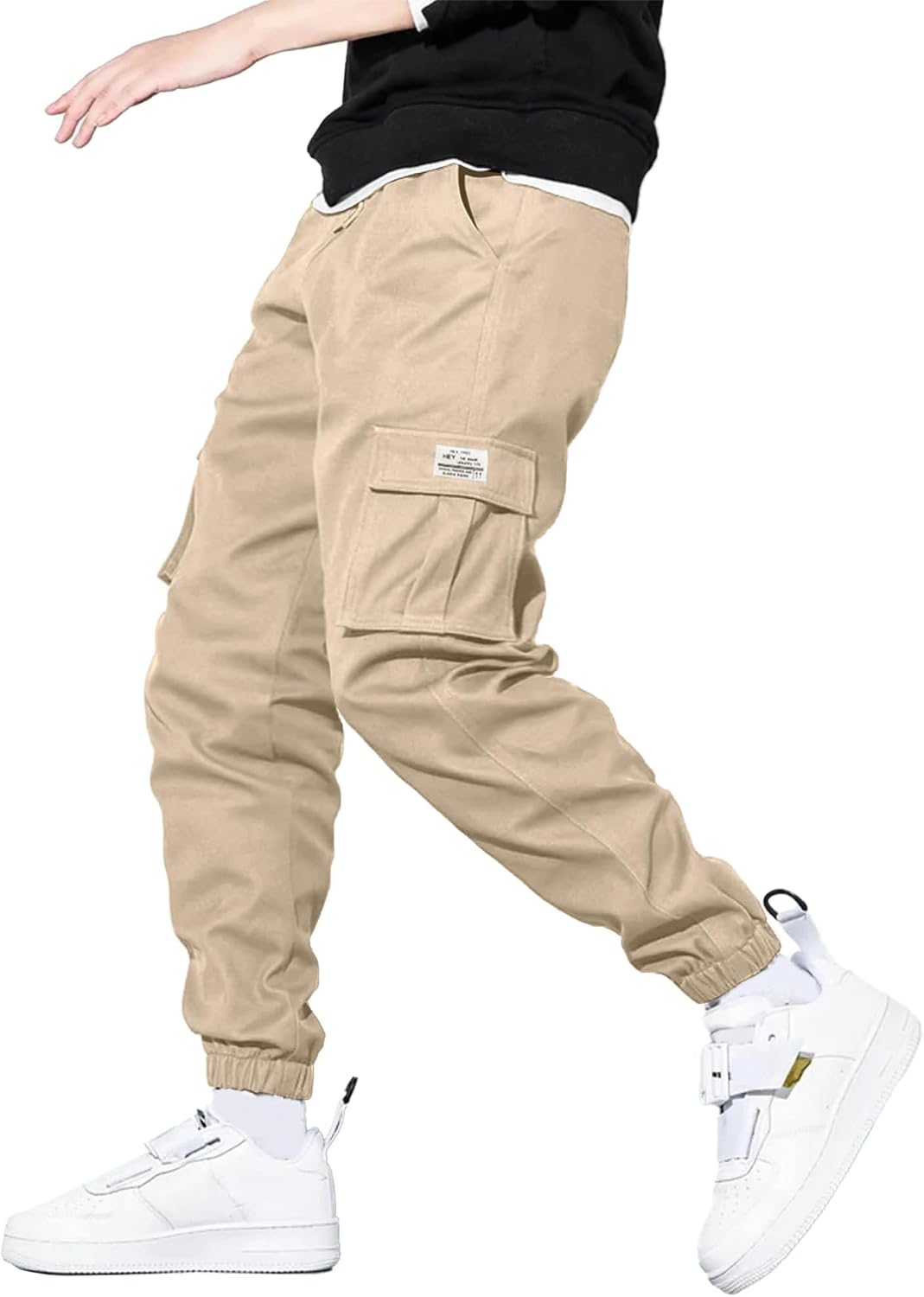 HOTake Men's Casual Cargo Pants Elastic Waist Drawstring Tapered Pants for Men Joggers Hiking Pants with Multi Pockets